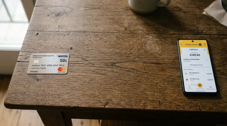 Generic prepaid voucher ξεχωριστά τοποθετημένο μακριά από smartphone με αφηρημένο banking interface