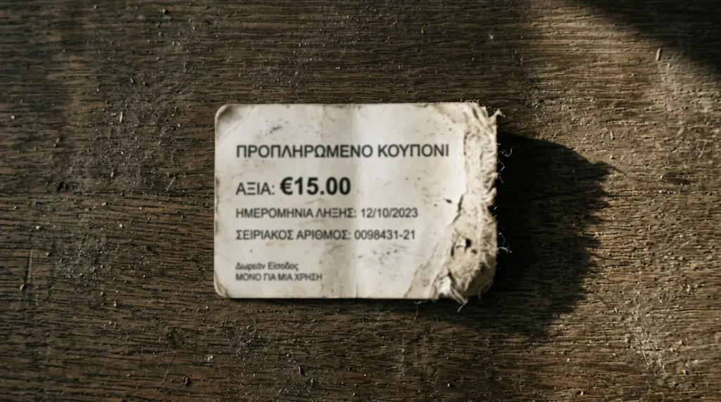 Παλιό prepaid voucher με ελαφρώς φθαρμένη επιφάνεια ξεχασμένο πάνω σε γραφείο