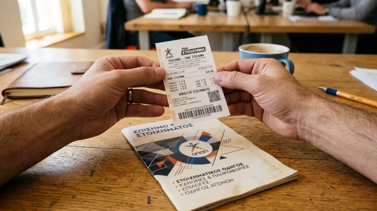 Λογιστικό έγγραφο βεβαίωσης κερδών δίπλα σε laptop σε επαγγελματικό γραφείο