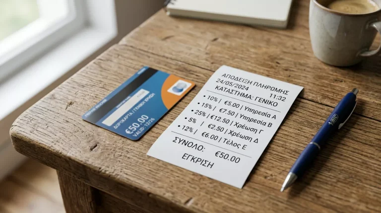 Γενικό prepaid voucher δίπλα σε λογαριασμό απόδειξης πληρωμής σε γραφείο